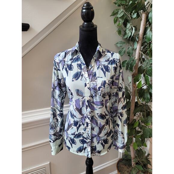 The Limited Button Up Blouse Women's Small Multicolor Floral Long Sleeve Stretch - Picture 2 of 11